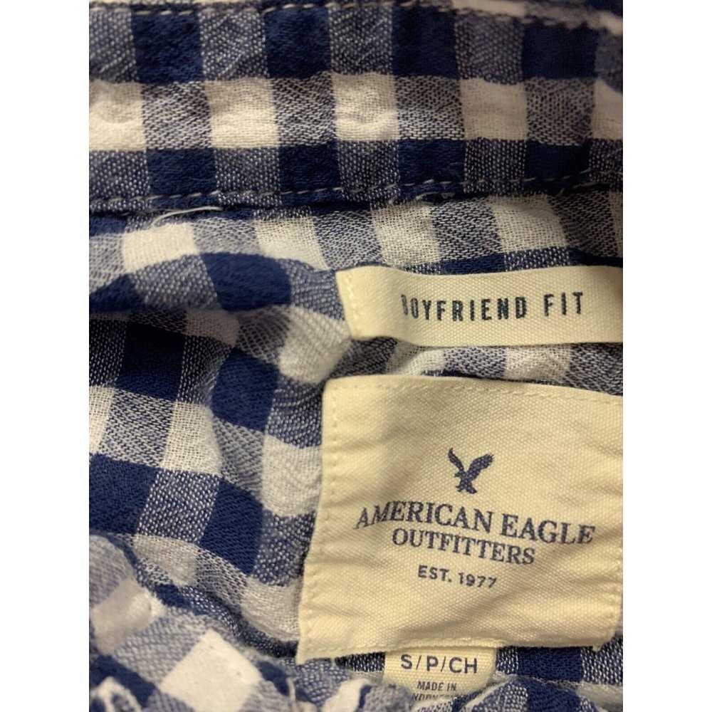 American Eagle Womens Small Boyfriend Fit Blue Buffalo Plaid Button Down m - Picture 7 of 9